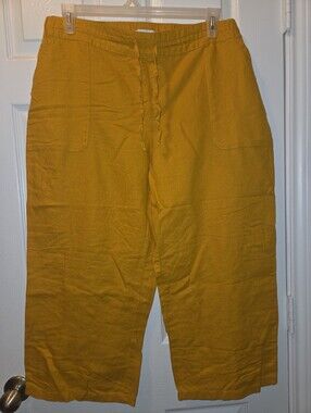 Liz Claiborne Golden Yellow Drawstring Linen Cotton Pants Lg